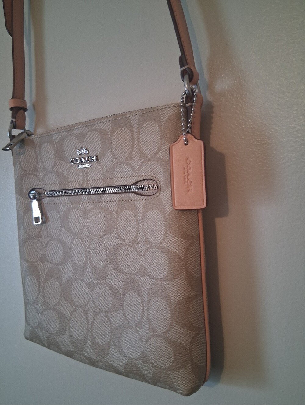 Coach Khaki/Faded Blush Mini Rowan Signature Canvas & Leather File Bag- CS182 - Picture 5 of 16